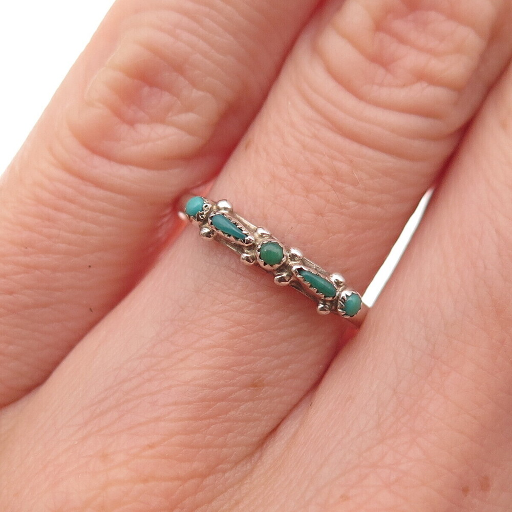 Old Pawn 925 Sterling Silver Vintage Southwestern Turquoise Tribal Ring Size 5.5